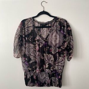 White House Black Market Sheer Paisley Blouse